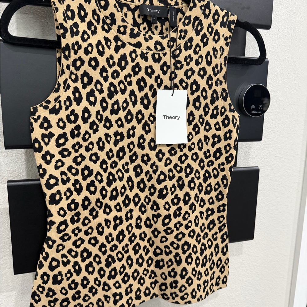 Theory Black and Tan Leopard Print Top